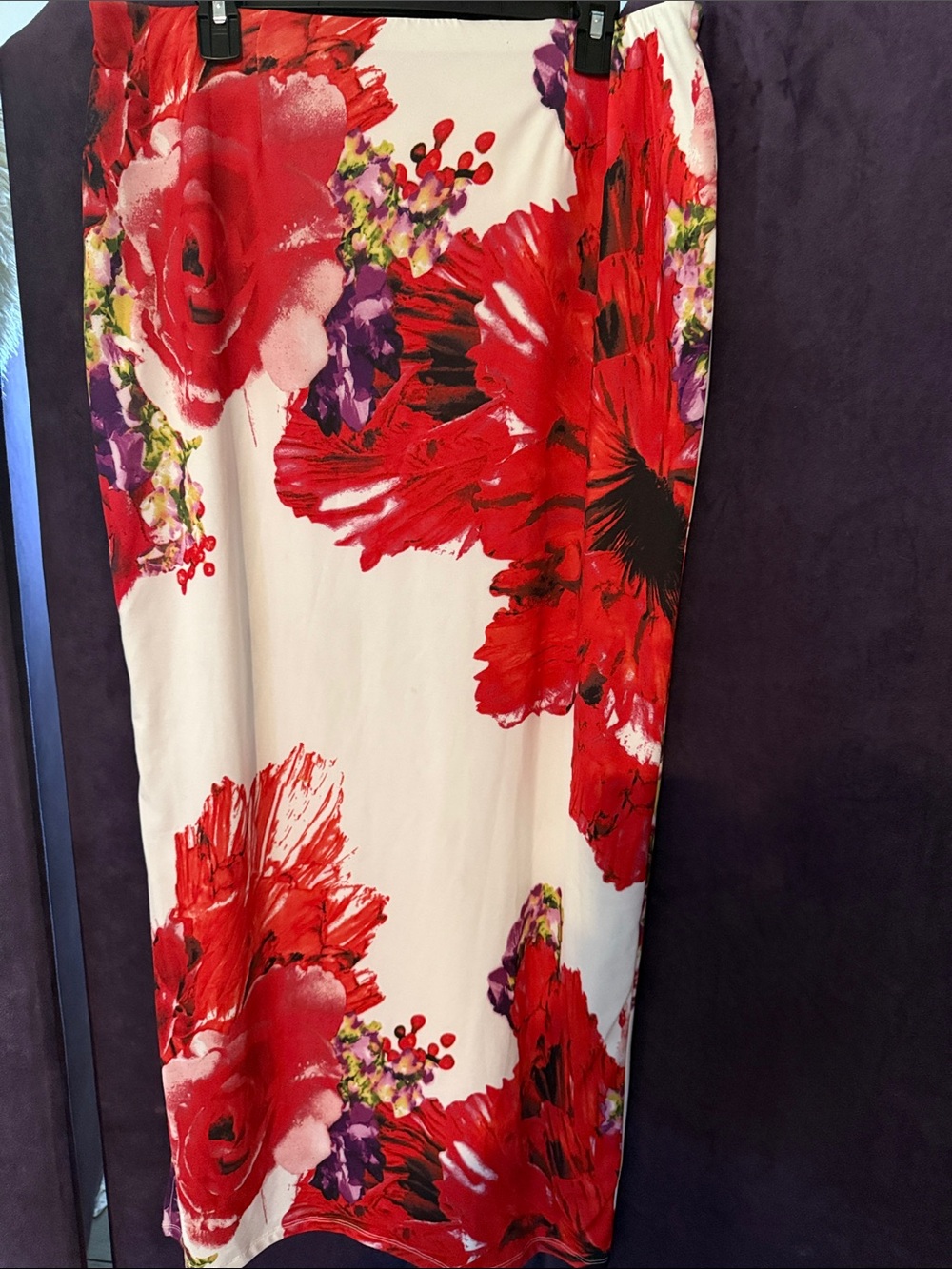 Catherine Malandrino White Skirt with Red & Purple Floral Print